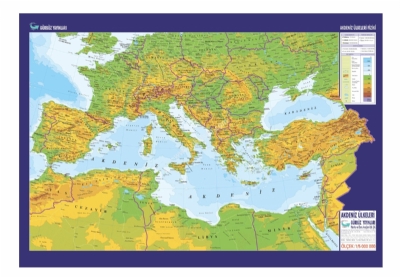 Akdeniz lkeleri Fiziki Haritas 70x100cm
