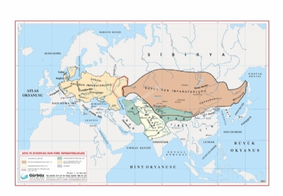 Asya'da Ve Avrupa'da Hun-Trk mparatorluu Haritas 70x100cm
