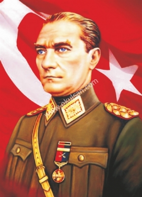 Atatrk posterleri askeri elbiseli 51 nolu poster 150x225 cm