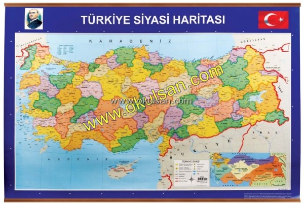 Trkiye Siyasi Haritas, Trkiye iller haritas tal 70x100 cm