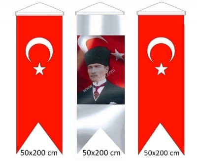 Atatrk posteri krlang model Trk bayra ve atatrk resmi 50x200 cm