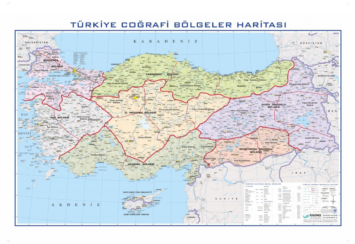 Türkiye Bölgeler Haritası 70x100cm 50,00 TL + Kdv - Türkiye Bölgeler