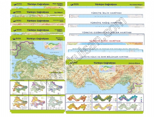Türkiye Coğrafya Harita seti Coğrafya dersi harita fiyatları 17 li
