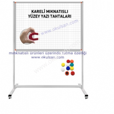 Kareli yazı tahtası mıknatıslı ayaklı tekerlekli 90x120 cm