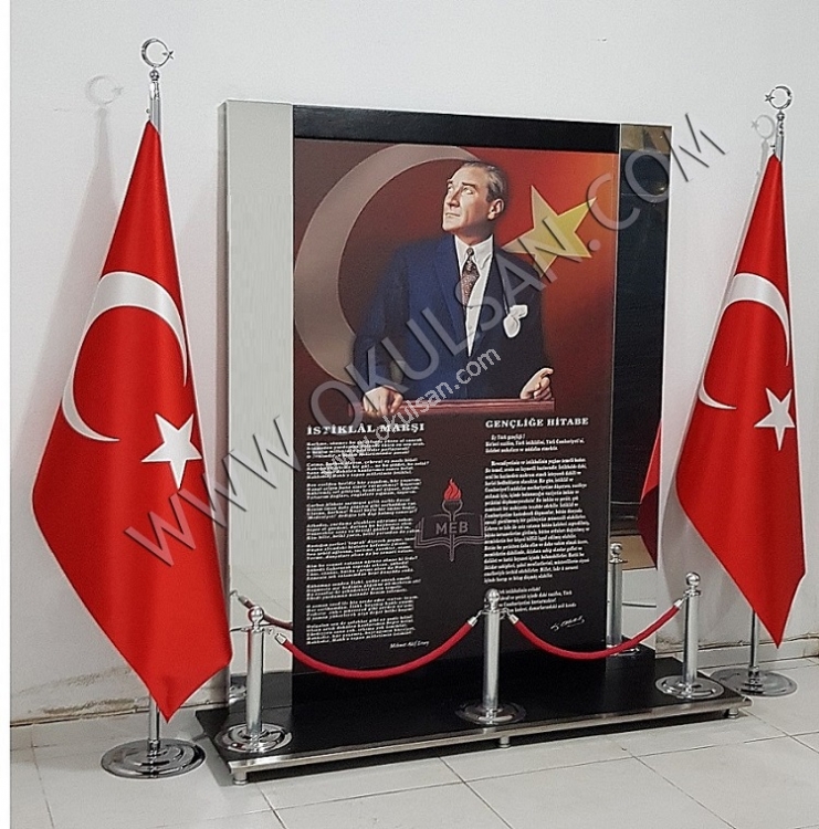 Eğitim Kurumları için Krom Metal köşeli  Atatürk köşesi 185x200 cm