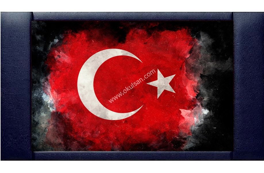 Trk Bayra Panosu Deri ereveli byk boy 70x110 cm