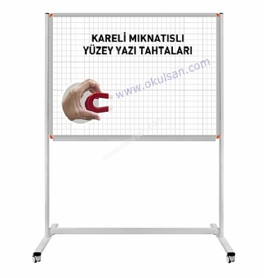 Kareli yazı tahtası mıknatıslı ayaklı tekerlekli 90x120 cm