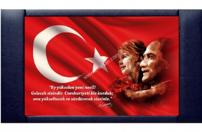 Atatürk Resimli Deri Çerçeveli Makam Panosu 110x200 cm