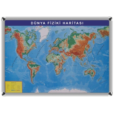 Dünya Fiziki Haritası Alüminyum Çerçeveli 70x100 cm