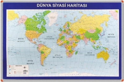 Dünya Haritası Alüminyum çerçeveli okul ve sınıf modeli 70x100 cm