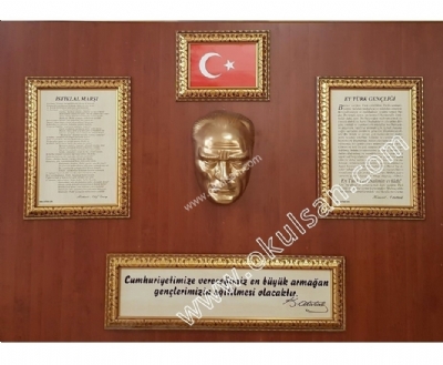 Atatürk köşesi altın sarısı çerçeveli büyük masklı 5 parça modeli