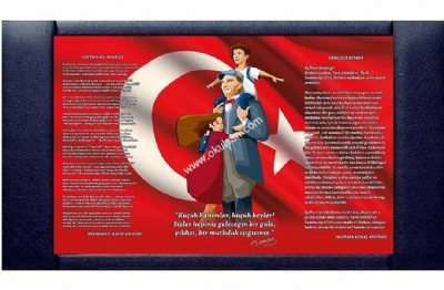 Atatrk ve ocuk resimli makam fonu fiyatlar, Anaokulu Atatrk kesi 100x160 cm
