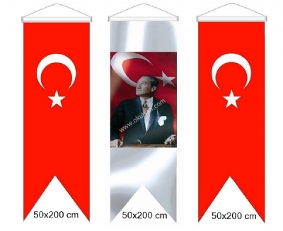 Atatürk resimleri kırlangıç model Atatürk resmi ve Türk bayrağı 50x200 cm