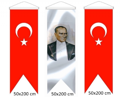 Atatrk posterleri krlang model Trk bayra ve Atatrk resmi 50x200 cm