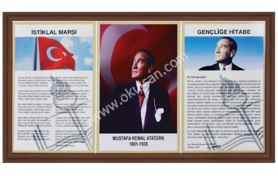 Milli Levha Sınıf Atatürk Köşesi İstiklal Marşı,Gençliğe Hitabe,Atatürk 45x90 cm