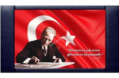 Deri çerçeveli Atatürk panosu imalatı Makam Arkalığı 100x160 cm