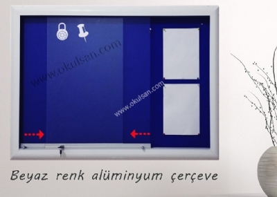 Beyaz Alminyum ereveli caml duyuru panosu 70x100 cm 8 ad A4