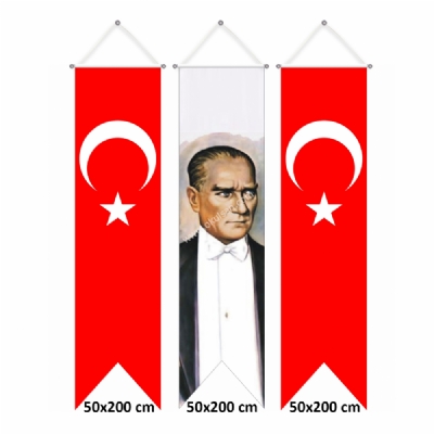 Atatürk ve Türk Bayrağı Kırlangıç Bayrak Fiyatları 50x200 cm