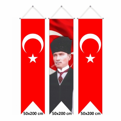 Trk Bayrakl ve Atatrk Resimli Krlang Bayraklar 50x200 cm