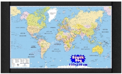 Büyük boy Dünya siyasi haritası deri çerçeveli 135x210 cm