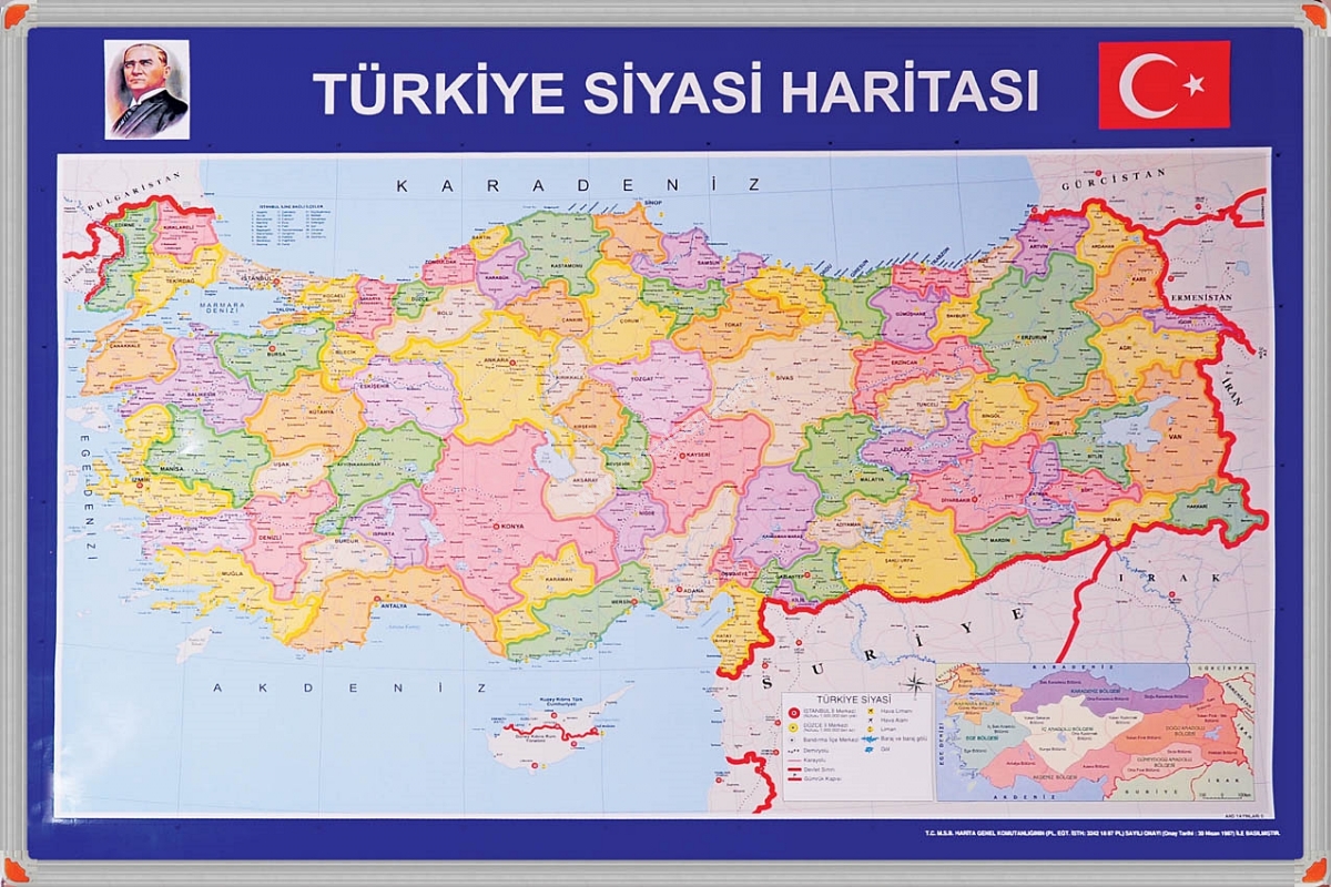 Türkiye Siyasi Haritası, Türkiye iller haritası çıtalı 70x100 cm